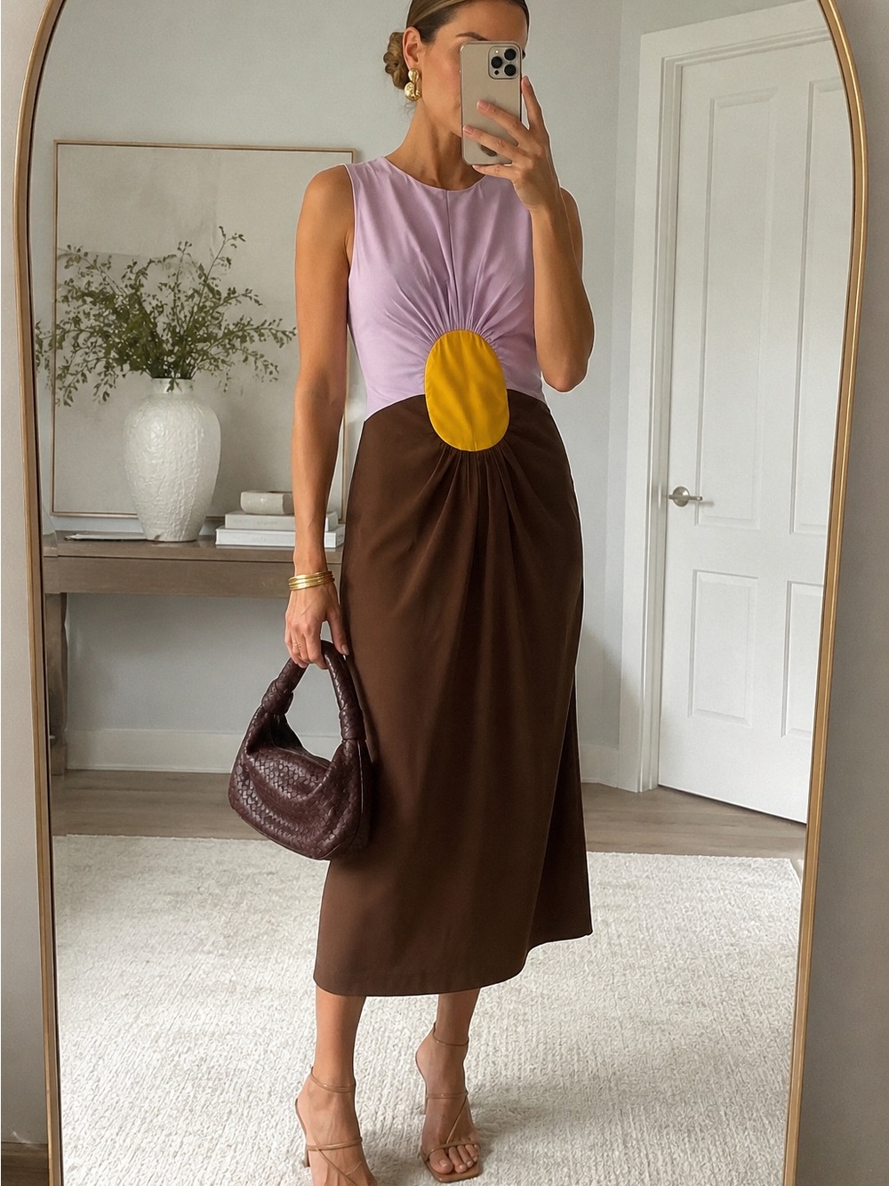 Lavender, Yellow & Brown Colorblock Midi Dress CARLEEN vintage - Picture 1 of 5